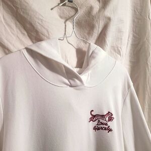 Bright White Super Soft Loose-Fitting Hoodie, "Love Fiercely" 🐅 size LRG